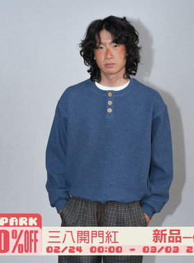 O3PARK秋新款百搭宽松棒球领套头复古日系泡泡肌理亨利领短款卫衣