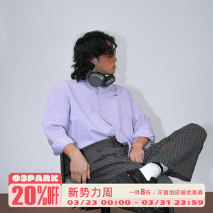 百搭老钱风刺绣蓝色衬衫 O3PARK秋季 衬衫 复古学院风长袖 新款