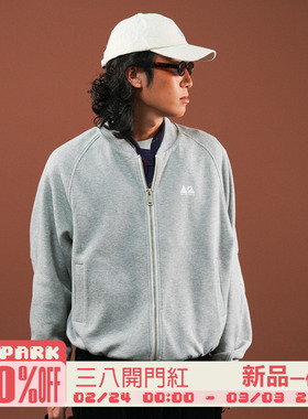 O3PARK新款百搭宽松重磅加绒美式复古短款棒球夹克卫衣开衫外套