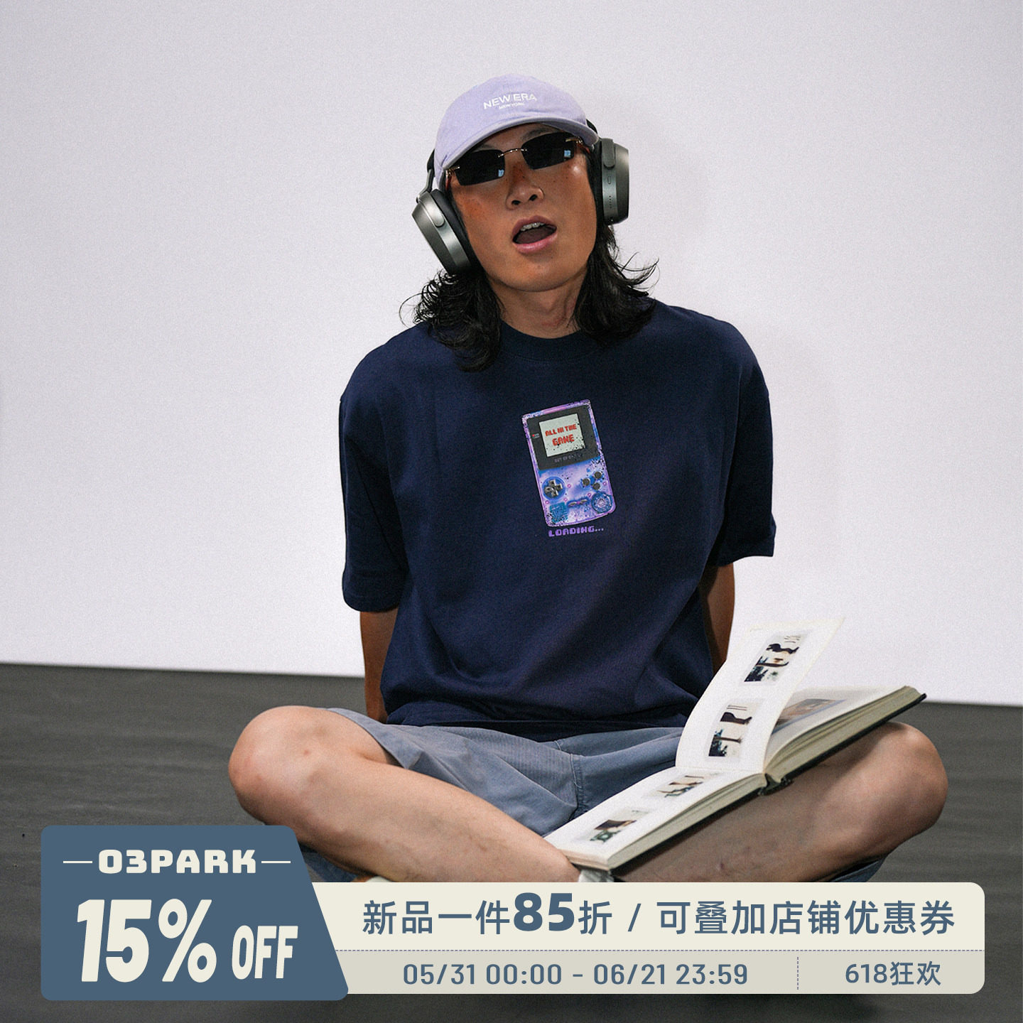 O3PARK夏季新款百搭纯棉针织短袖宽松日系GAME BOY印花T恤