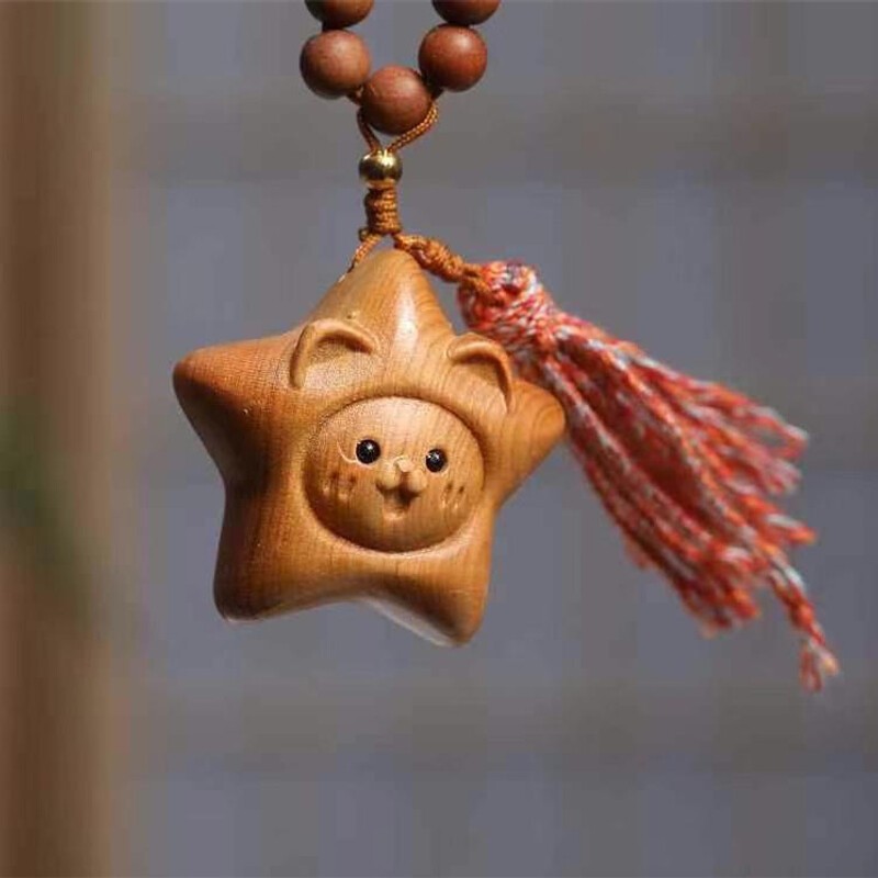 ININ美拉德色系檀木搭配崖柏星星月亮太空人手把件包挂钥匙扣手把