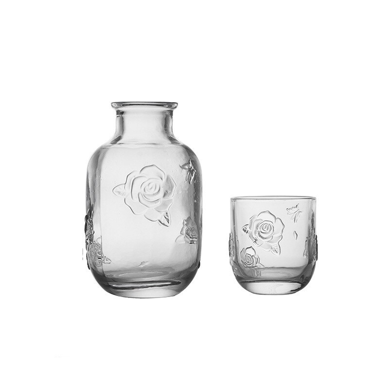 ININ美式复古浮雕玫瑰花朵壶杯大容量玻璃凉水壶家用果汁壶杯套装