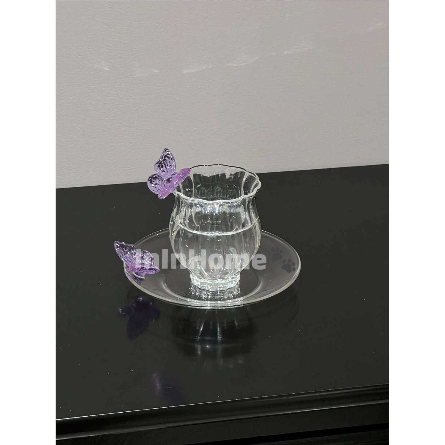 @ININ日式花神杯子手作水仙蝴蝶杯咖啡杯创意茶杯耐热玻璃