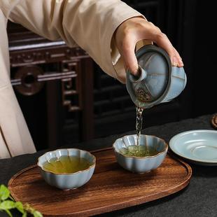 便携高档中式 汝窑旅行茶具套装 泡茶壶盖碗茶杯汝瓷快客杯一壶两杯