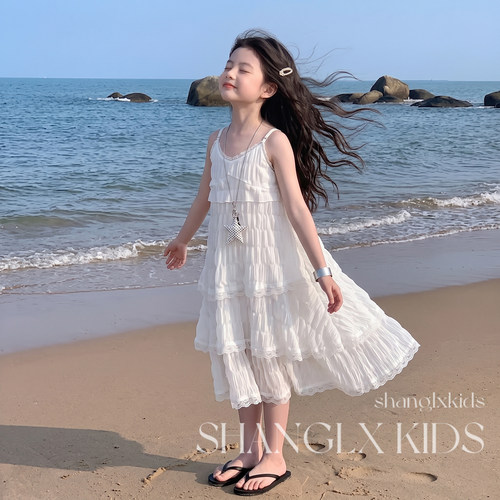女童夏季拼接花边吊带连衣裙