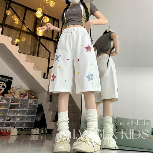 女童夏季星星刺绣牛仔中裤