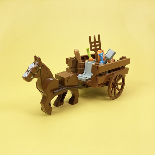 适用于乐高中古世纪农场牛马车轮子复古场景交通工具人仔积木玩具