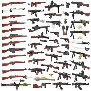 乐玩具二战军事德苏英士兵人仔双色狙击重型冲锋枪武器模型积木高