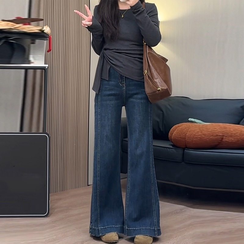 大码加绒微喇牛仔裤女202