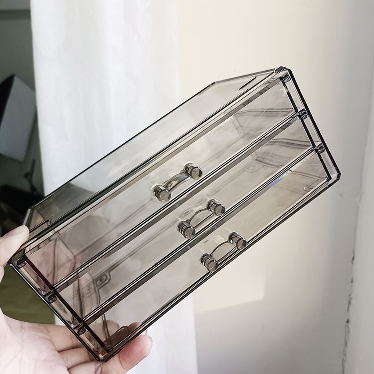 灰色三层透明首饰盒防尘