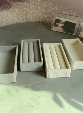 小号灰色抽屉内绒布戒指拖盘 耳钉手表链收纳盒 珠宝首饰绒布盒