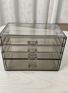 透明灰色桌面亚克力四层化妆品收纳盒戒指耳环首饰收纳美甲饰品盒