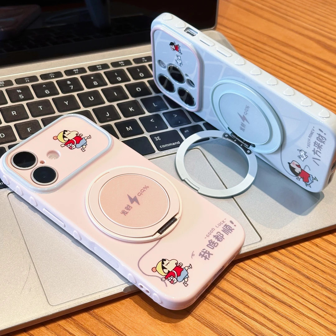 啥都顺小新360支架适用苹果17/16promax秒变17大视窗爱心手机壳iPhone华为P90vivo小米17oppo个性男女保护套
