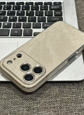 白色牛仔纹适用苹果17promax电镀银手机壳iPhone17pro金属按键16/15/14plus全包防摔13pro简约高级感AIR新款