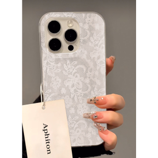 白色蕾丝扶桑花适用苹果17promax大孔手机壳iPhone17新款17/16/15/14/13个性创意vivo华为P70oppo小米15防摔