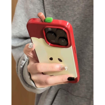 立体苹果叶可爱表情适用苹果16promax果冻手机壳iPhone16/15/14plus全包16/15/14/13/12pro小众创意12/11软xr