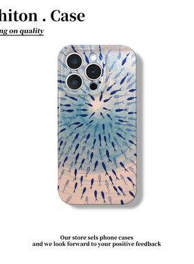 涂鸦蓝色鱼群适用iPhone16pro苹果17promax菲林手机壳16plus小众创意AIR全包防摔13pro华为P70vivo小米17oppo