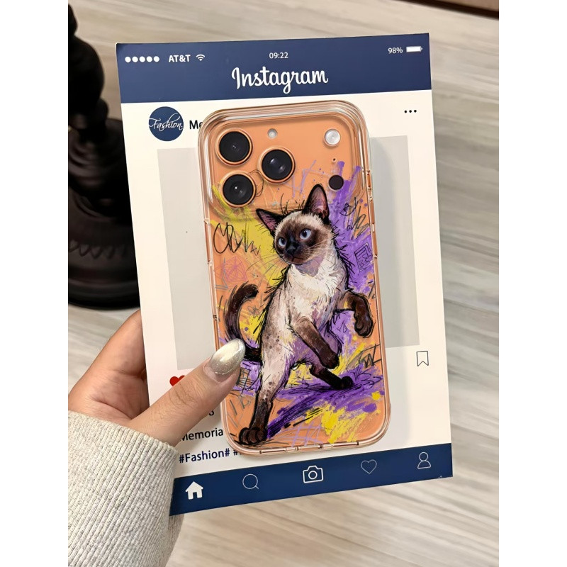 涂鸦暹罗猫适用苹果17promax太空手机壳iPhone16/15/14/13/12/11全包透明AIR华为P70vivo小米17oppo防摔套壳