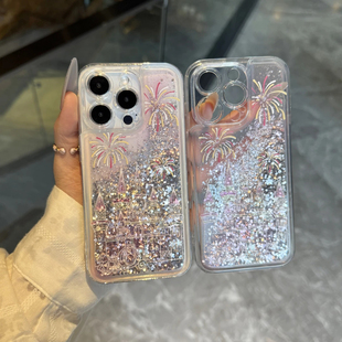 粉晕染烟花城堡适用苹果17promax雪花流沙手机壳iPhone17AIR/16/15/14/13pro高级vivo华为P70小米15oppo渐变