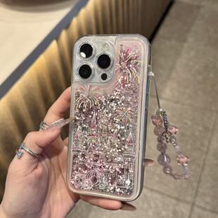 粉晕烟花城堡适用苹果17promax雪花流沙手机壳iPhone17AIR/16promax/15/14/13高级vivo华为P70小米15oppo渐变