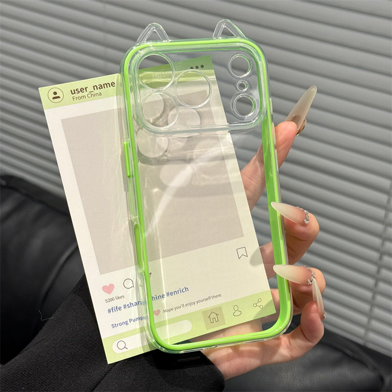 马卡龙二合一立体猫耳适用苹果17ProMax撞色透明手机壳iPhone16pro新款15pro简约个性14pro全包防摔13pro男女