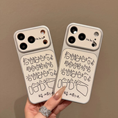 哈哈哈哈文字适用苹果17ProMax荔枝纹大视窗手机壳iPhone16pro个性 15pro小众创意14 13pro全包防摔12男女11潮
