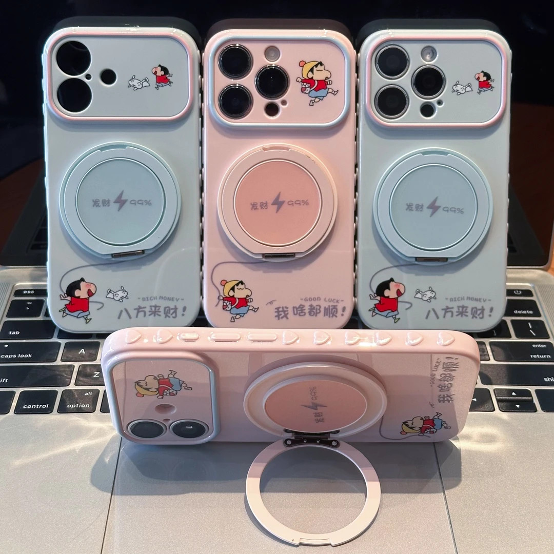 啥都顺小新360支架适用苹果17/16promax秒变17大视窗爱心手机壳iPhone华为P90vivo小米17oppo个性男女保护套