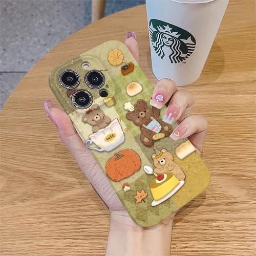 复古小熊面包适用iPhone16pro苹果16promax菲林手机壳16/15/14plus全包13/12/11硬壳Xxr华为vivo小米oppo防摔