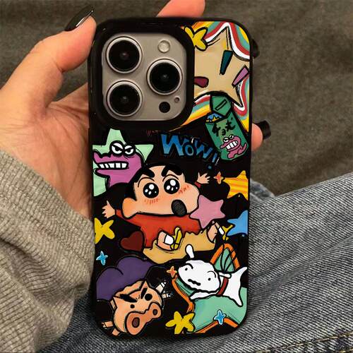涂鸦蜡笔小新适用iPhone16pro苹果16promax果冻手机壳16/15/14plus全包13/12/11华为P70vivo小米15oppo软套xr