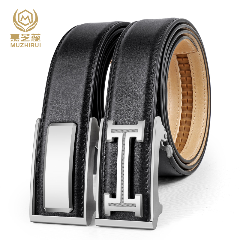 男士自动扣皮带钨钢无夹层商务