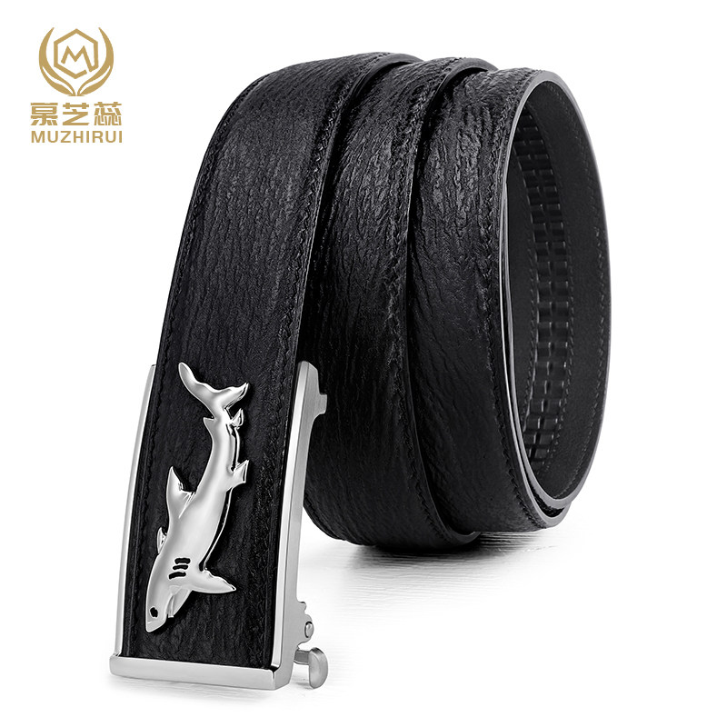 轻奢侈鲨鱼皮裤腰带男本命年红腰带真皮自动内扣高端小众礼品正品
