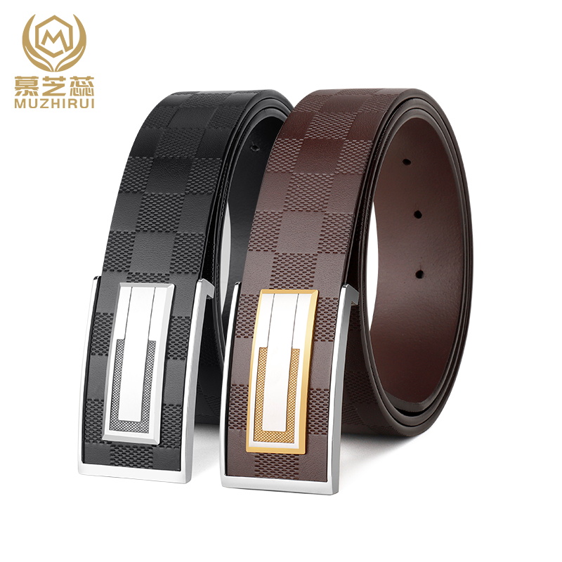高档正品钨钢平滑扣皮带男真皮头层纯软牛皮商务裤腰带大牌进口潮