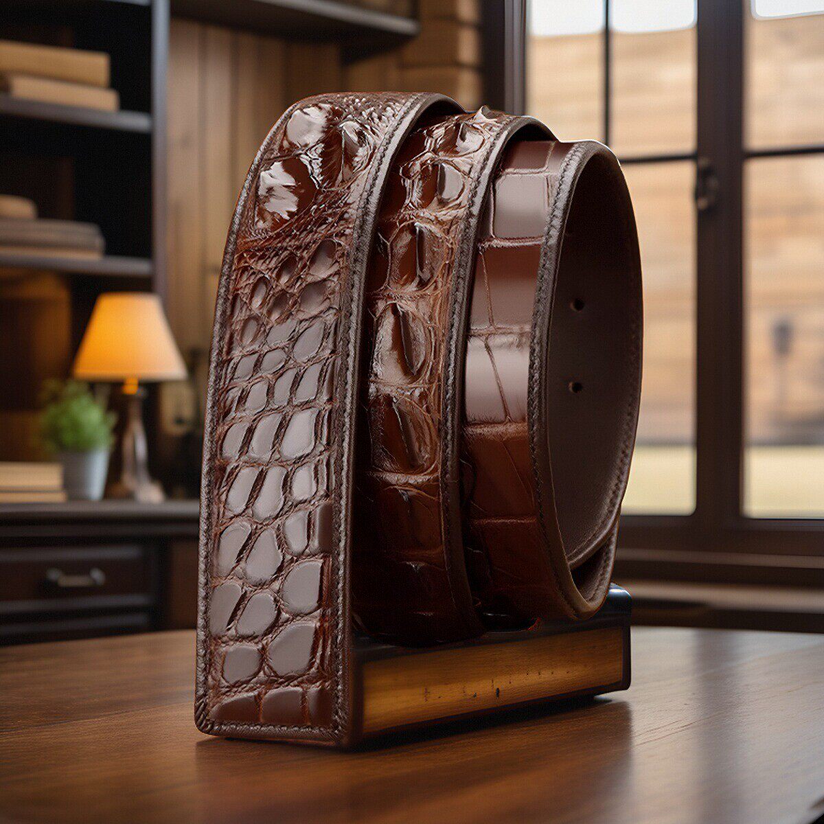 男款鳄鱼皮骨皮无头腰带皮带