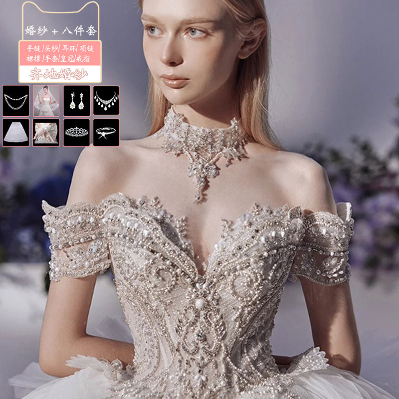  White land model (wedding dress+eight -piece set)+3XL   + $9.43 