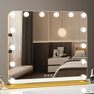 化妆镜带灯led台式桌面补光镜子可旋转梳妆镜家用卧室ins美妆镜子