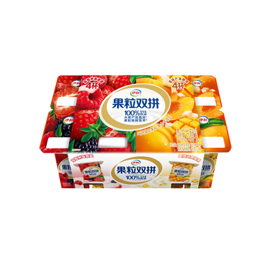 伊利果粒双拼风味发酵乳草莓树莓+黄桃芒果16杯装