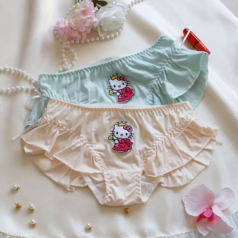 日系甜美可爱Hello Kitty女三角裤少女荷叶边低腰舒适女学生内裤