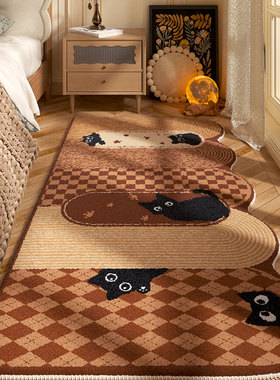 中古风棕色地毯卧室冬天床边地毯绒儿童房间地毯客厅地垫卧室加厚