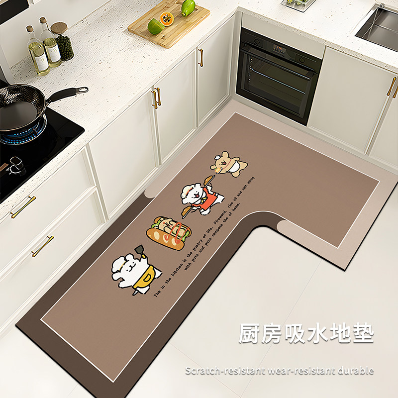 L形厨房地垫整块家用简约厨房脚垫可爱卡通地垫防油可擦免洗耐脏,居家布艺,厨房地垫,淘宝优惠券,粉丝福利购,淘宝优惠卷