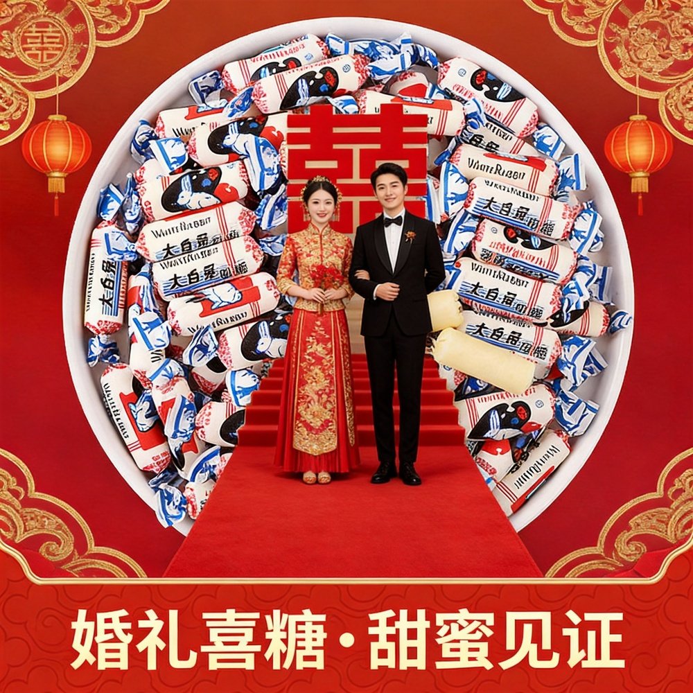 大白兔奶糖婚礼喜糖中式风糖果散装升学宝宝宴寿生日乔迁过年糖果