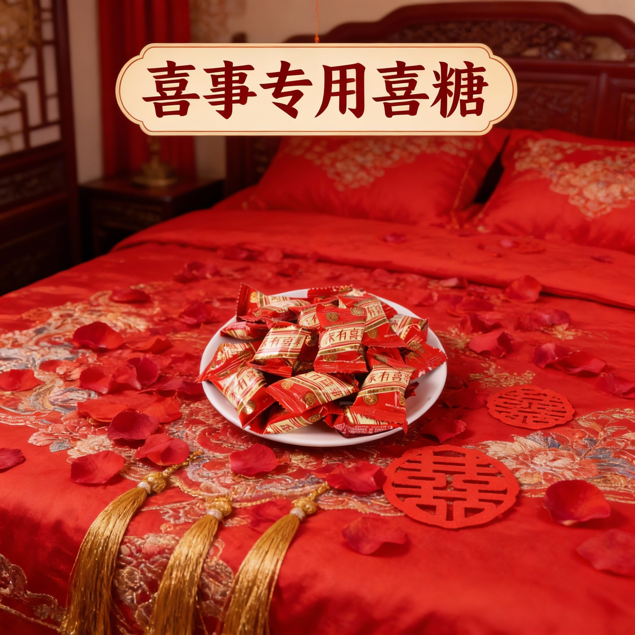 新中式订婚结婚喜事专用喜糖批发红色小包装婚庆用品中国风糖果