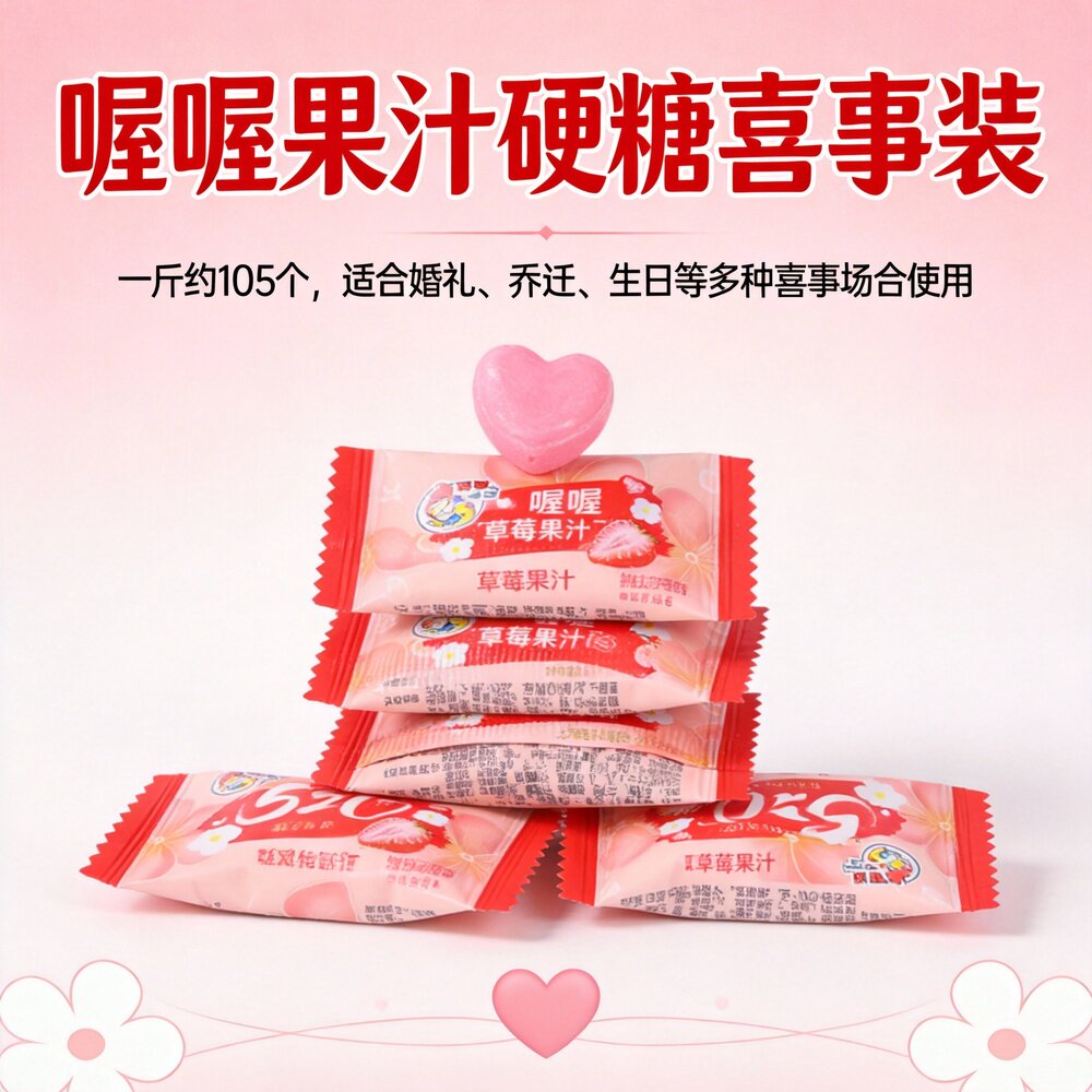 喔喔果汁硬糖喜事装订婚结婚生日专用喜糖批发礼品过年招待休闲糖