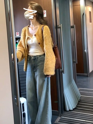 早秋慵懒风宽松黄色毛衣外套女秋冬2025新款爆款高级开衫针织上衣