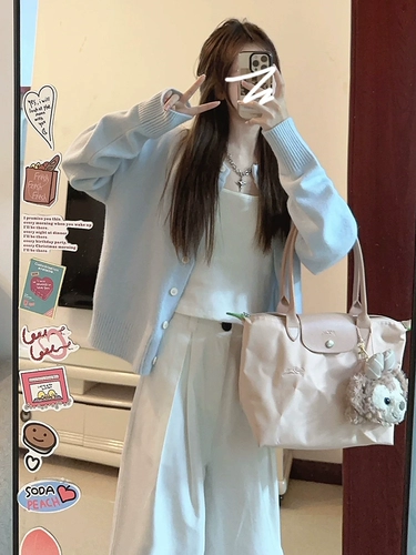 Осенний синий свитер, летняя куртка, тонкий трикотажный кардиган, в корейском стиле