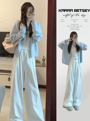 Осенний синий свитер, летняя куртка, тонкий трикотажный кардиган, в корейском стиле