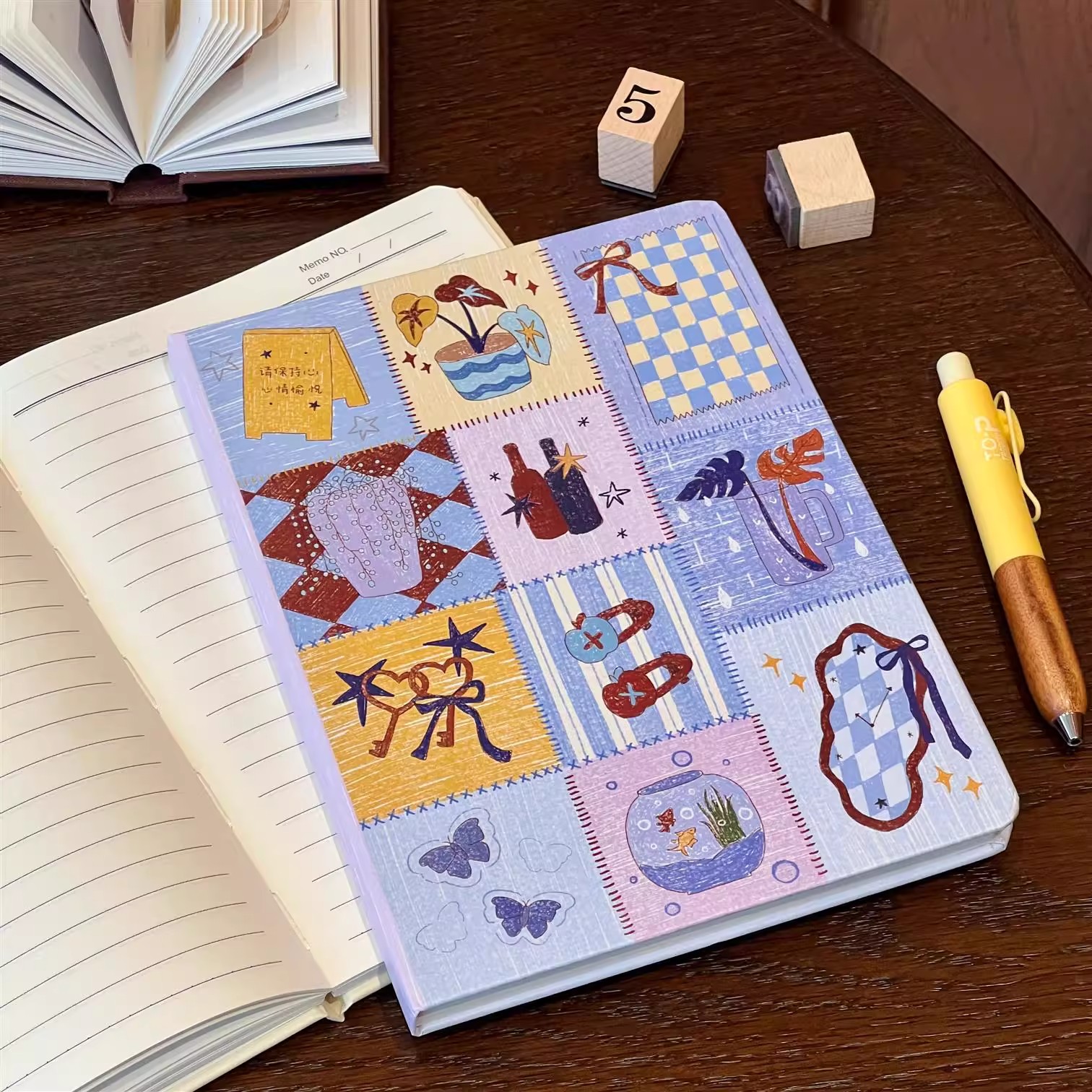 原创复古拼贴A5硬壳笔记本ins涂鸦横线内页记事本学生diy手账本子