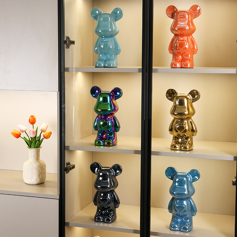 新款暴力熊陶瓷小熊中大号爱心流体熊公仔摆件客厅粉色储钱存钱罐