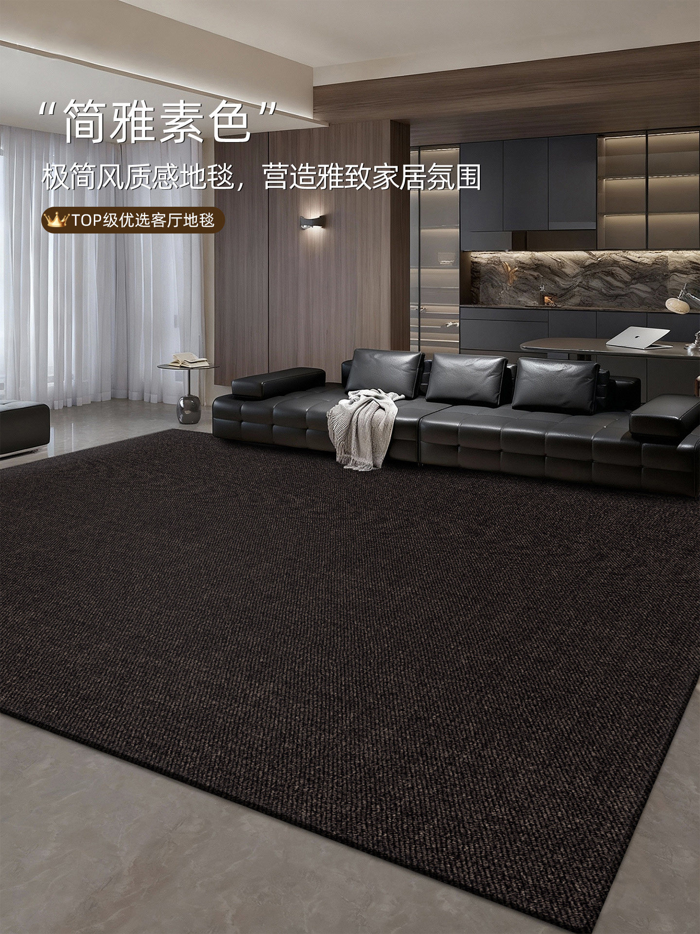 客厅地毯防水防污黑色高级感沙发茶几免洗耐脏地垫满铺卧室床边毯
