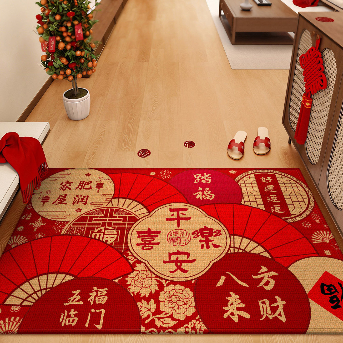 马年红色入户门地垫乔迁喜庆免洗可擦脚垫玄关可裁剪耐脏防滑垫子,居家布艺,入户地垫,淘宝优惠券,粉丝福利购,淘宝优惠卷