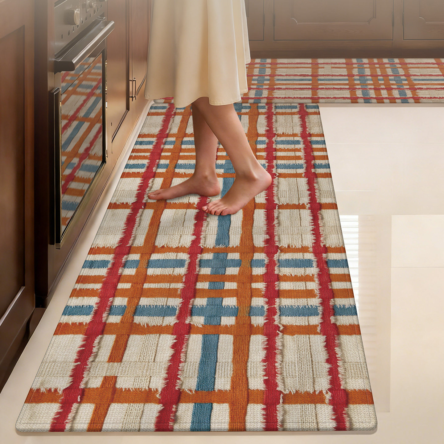 厨房地垫仿亚麻编织纹免洗可擦脚垫好打理高级感长条吸水吸油地毯,居家布艺,厨房地垫,淘宝优惠券,粉丝福利购,淘宝优惠卷